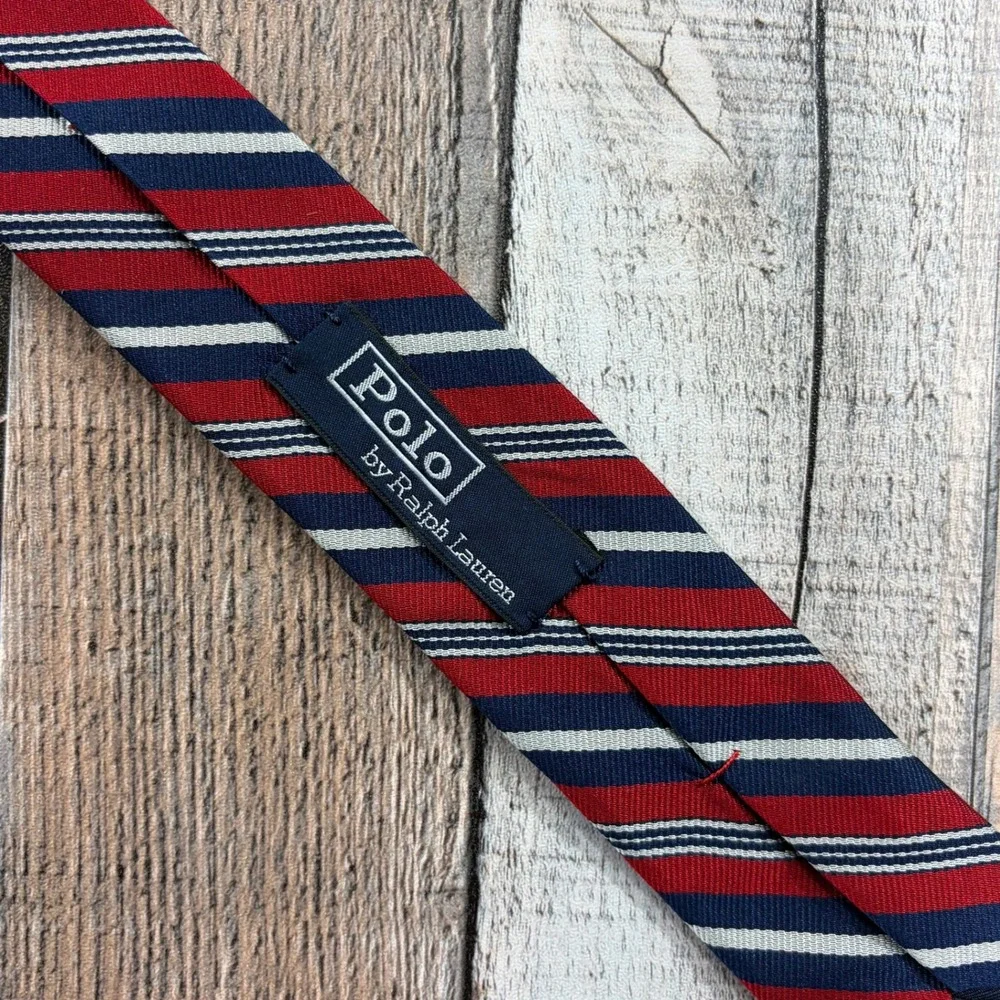 Vintage Polo Ralph Lauren Tie Mens OS Red Blue Silk Stripe Made In Italy Preppy